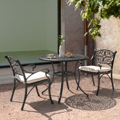 Image showing 3 th Nuu Garden Outdoor 3 pc. Patio Cast Aluminum Bistro Set with Umbrella Hole and Cushions