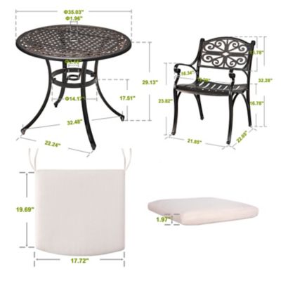 Image showing 5 th Nuu Garden Outdoor 3 pc. Patio Cast Aluminum Bistro Set with Umbrella Hole and Cushions