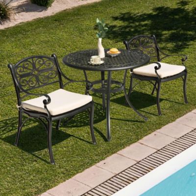 Image showing 9 th Nuu Garden Outdoor 3 pc. Patio Cast Aluminum Bistro Set with Umbrella Hole and Cushions