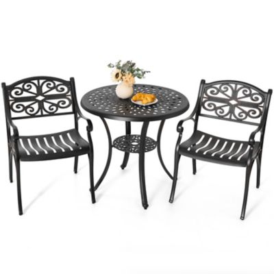 Image showing  Outdoor 3 pc. Cast Aluminum Bistro Set with Umbrella Hole
