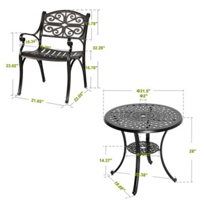 Image showing 5 th Nuu Garden Outdoor 3 pc. Cast Aluminum Bistro Set with Umbrella Hole