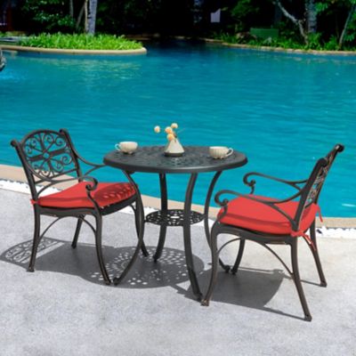 Image showing  Outdoor 3 pc. Cast Aluminum Bistro Set with Umbrella Hole and Cushions