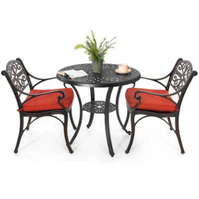 Image showing  Outdoor 3 pc. Cast Aluminum Bistro Set with Umbrella Hole and Cushions