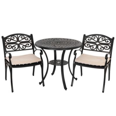 Image showing 1 th Nuu Garden 3 pc. Cast Aluminum Round Outdoor Bistro Set with Cushions and Umbrella Hole