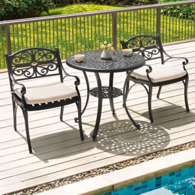 Image showing 2 th Nuu Garden 3 pc. Cast Aluminum Round Outdoor Bistro Set with Cushions and Umbrella Hole