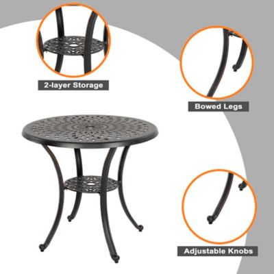 Image showing 6 th Nuu Garden 3 pc. Cast Aluminum Round Outdoor Bistro Set with Cushions and Umbrella Hole
