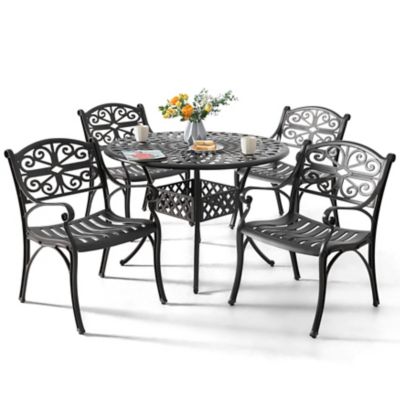 Image showing  5 pc. Cast Aluminum Outdoor Dining Set with Umbrella Hole