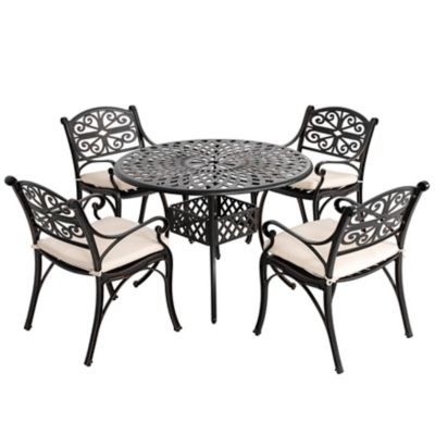 Image showing  Outdoor 5 pc. Cast Aluminum Dining Set with Umbrella Hole and Cushions