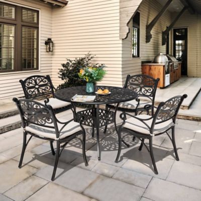 Image showing  Outdoor 5 pc. Cast Aluminum Dining Set with Umbrella Hole and Cushions