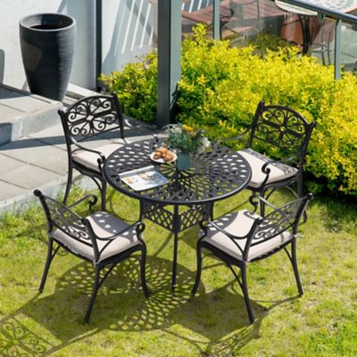 Image showing  Outdoor 5 pc. Cast Aluminum Dining Set with Umbrella Hole and Cushions