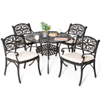 Image showing  Outdoor 5 pc. Cast Aluminum Dining Set with Umbrella Hole and Cushions