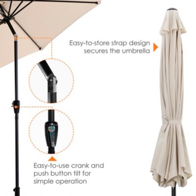 Image showing 7 th Nuu Garden Outdoor Round Patio Vented Umbrella, Crank, Push Button Tilt