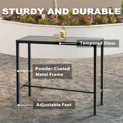 Image showing  Outdoor Iron Bar Table with 3D-Print Tempered Glass Tabletop