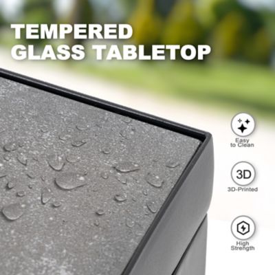 Image showing  Outdoor Iron Bar Table with 3D-Print Tempered Glass Tabletop