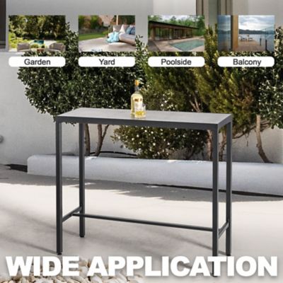 Image showing  Outdoor Iron Bar Table with 3D-Print Tempered Glass Tabletop