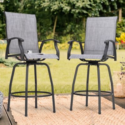 Image showing  Outdoor 2 pc. Textilene Swivel Bar Stools with High Backrest