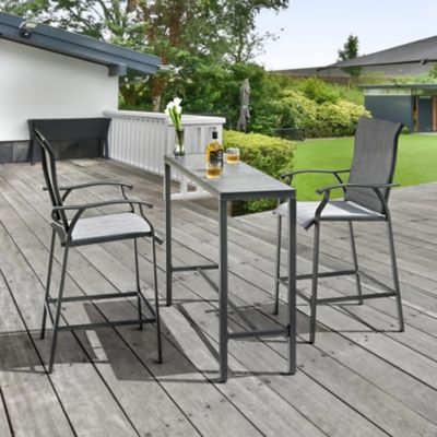 Image showing  Outdoor Patio 3 pc. Textilene Bar Set, Tempered Glass