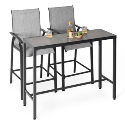 Image showing  Outdoor Patio 3 pc. Textilene Bar Set, Tempered Glass