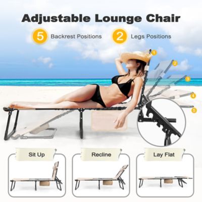 Image showing  Outdoor 5-Position Adjustable Lounge Chair Folding Tanning Chair