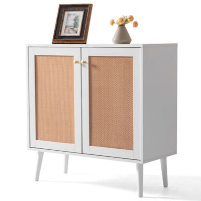 Image showing  Accent Buffet Cabinet Sideboard with Rattan Doors, White