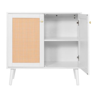Image showing  Accent Buffet Cabinet Sideboard with Rattan Doors, White