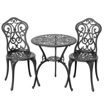 Image showing  Outdoor Cast Aluminum Table Set with 2 Chairs, Umbrella Hole