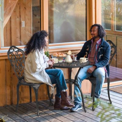 Image showing  Outdoor Cast Aluminum Table Set with 2 Chairs, Umbrella Hole