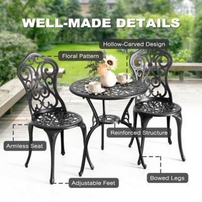 Image showing 6 th Nuu Garden Outdoor Cast Aluminum Table Set with 2 Chairs, Umbrella Hole