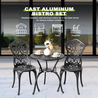 Image showing 7 th Nuu Garden Outdoor Cast Aluminum Table Set with 2 Chairs, Umbrella Hole