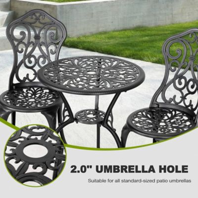Image showing 8 th Nuu Garden Outdoor Cast Aluminum Table Set with 2 Chairs, Umbrella Hole