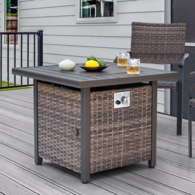 Nuu Garden Outdoor Square Rattan Fire Pit Table, Aluminum Top and Lid