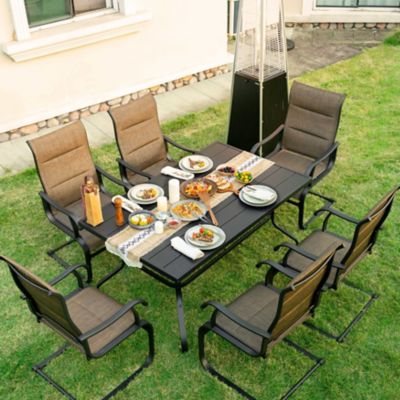 Nuu Garden Outdoor 7-Piece Textilene and Iron Dining Set with Umbrella Hole