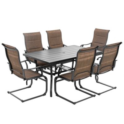Image showing  Outdoor 7-Piece Textilene and Iron Dining Set with Umbrella Hole