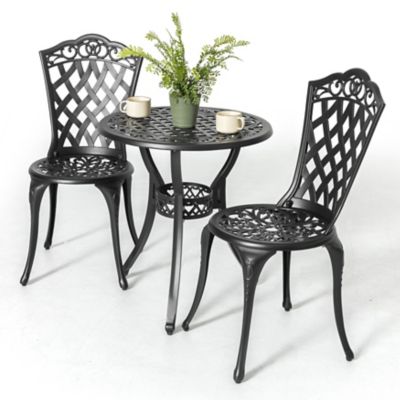 Image showing  3 pc. Cast Aluminum Outdoor Bistro Set with Umbrella Hole