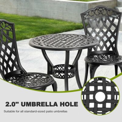Image showing 6 th Nuu Garden 3 pc. Cast Aluminum Outdoor Bistro Set with Umbrella Hole