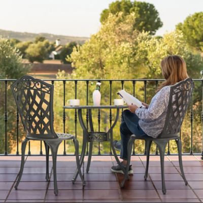 Image showing 9 th Nuu Garden 3 pc. Cast Aluminum Outdoor Bistro Set with Umbrella Hole