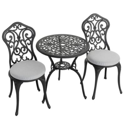 Image showing  Patio 3 pc. Cast Aluminum Bistro Set with Cushions, Umbrella Hole