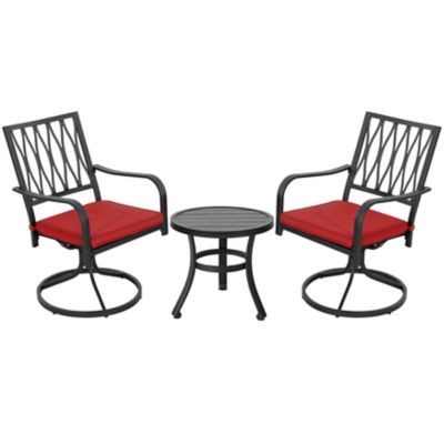 Image showing  Outdoor 3 pc. Bistro Set, Side Table and Swivel Chairs with Cushions