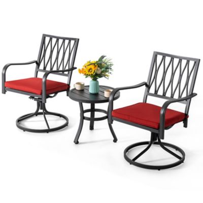 Image showing  Outdoor 3 pc. Bistro Set, Side Table and Swivel Chairs with Cushions