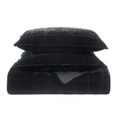 Image showing  Stella Faux Silk Double Box Stitch Quilt Set, 3PC