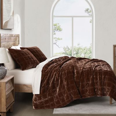 HiEnd Accents Stella Faux Silk Double Box Stitch Quilt Set, 3PC