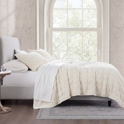 Image showing 1 th HiEnd Accents Stella Faux Silk Double Box Stitch Quilt Set, 3PC