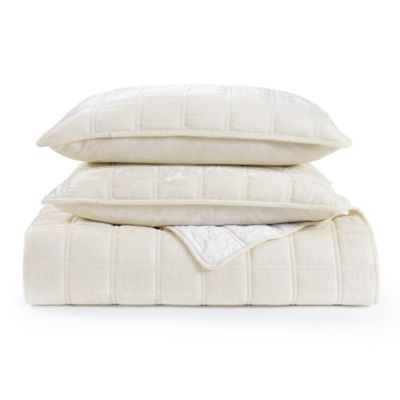 Image showing 2 th HiEnd Accents Stella Faux Silk Double Box Stitch Quilt Set, 3PC