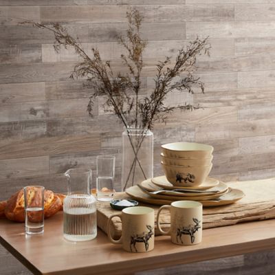 Paseo Road White Pine Ceramic Dinnerware Set, Brown, 16 pc.