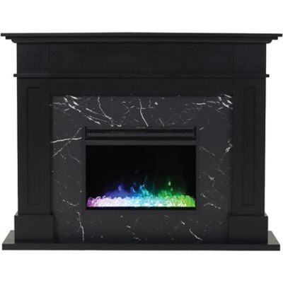Cambridge Sofia Electric Fireplace Mantel with Marble Inlay and Crystal Rock Display, CAM5617-1BLKCRS
