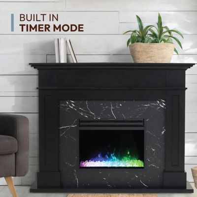 Image showing  Sofia Electric Fireplace Mantel with Marble Inlay and Crystal Rock Display, CAM5617-1BLKCRS
