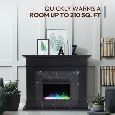 Image showing  Sofia Electric Fireplace Mantel with Marble Inlay and Crystal Rock Display, CAM5617-1BLKCRS