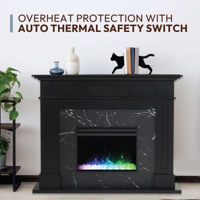 Image showing  Sofia Electric Fireplace Mantel with Marble Inlay and Crystal Rock Display, CAM5617-1BLKCRS