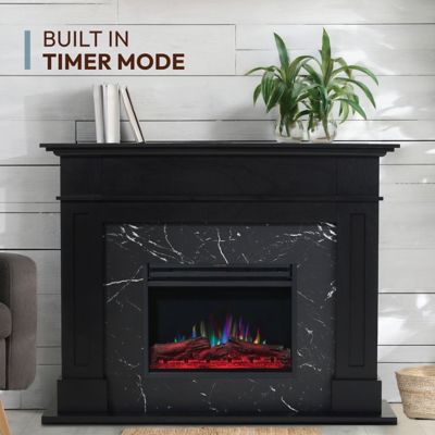 Image showing  Sofia Electric Fireplace Mantel with Marble Inlay and Log Display