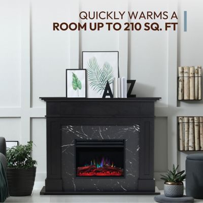 Image showing  Sofia Electric Fireplace Mantel with Marble Inlay and Log Display